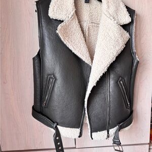 Dark grey and White Shearling Leather Vest